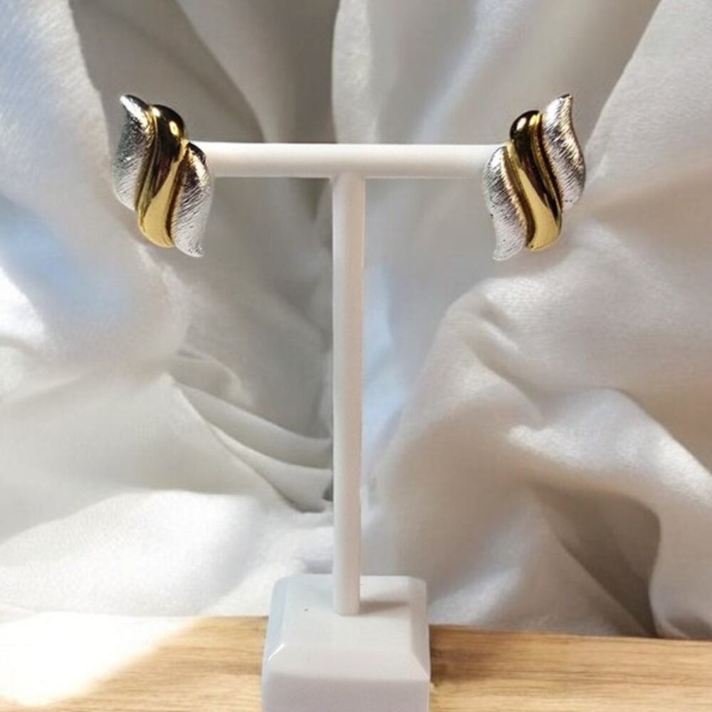 Napier Two Tone Gold Silver Sculptural Wave Stud Earrings - Classic Elegant